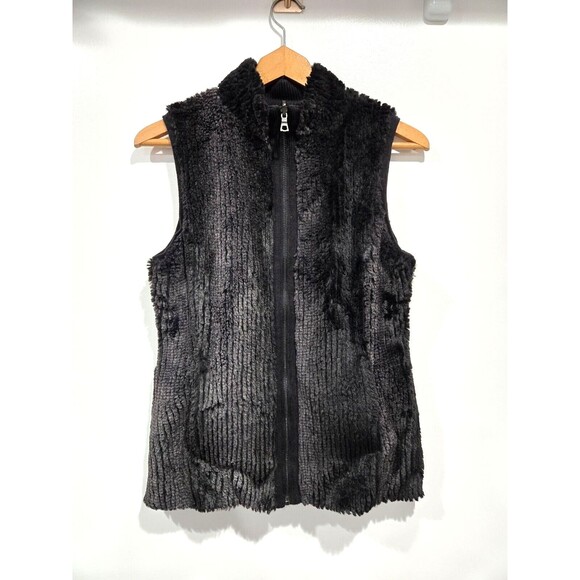 Women's Etcetera Size S Black Zip Up Faux Fur Cashmere Blend Vest - Picture 1 of 6